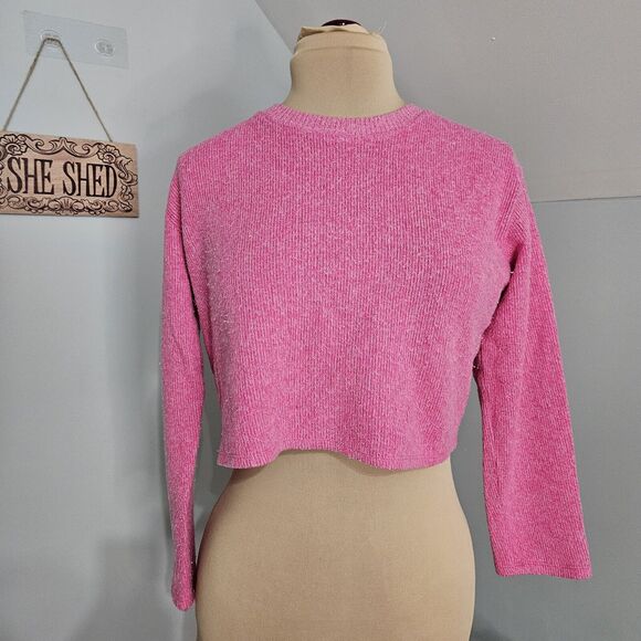 Zara Sweater Womens Small Cropped Pink Long Sleeve Soft Cozy Casual Balletcore - Picture 2 of 14